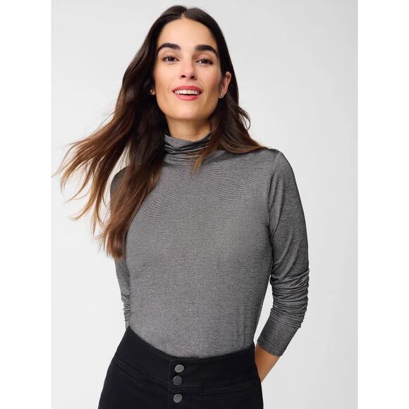 J. McLaughlin Nora Metallic Sparkly Turtleneck Top Large Silver Gold Lightweight - Picture 2 of 12